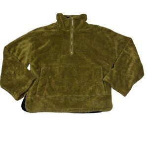 UMGEE Size M Womens Olive Green 1/2 Zip Teddy‎ Sherpa Pullover Jacket